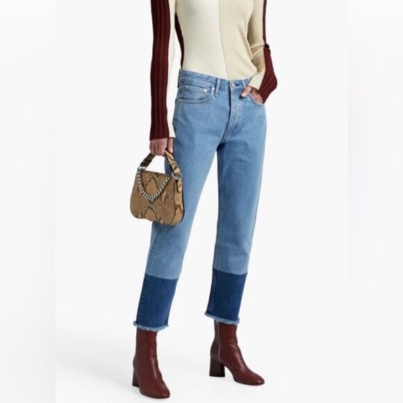 RAG & BONE Maya HW Two-Tone frayed Denim Blue Jeans - Picture 3 of 12